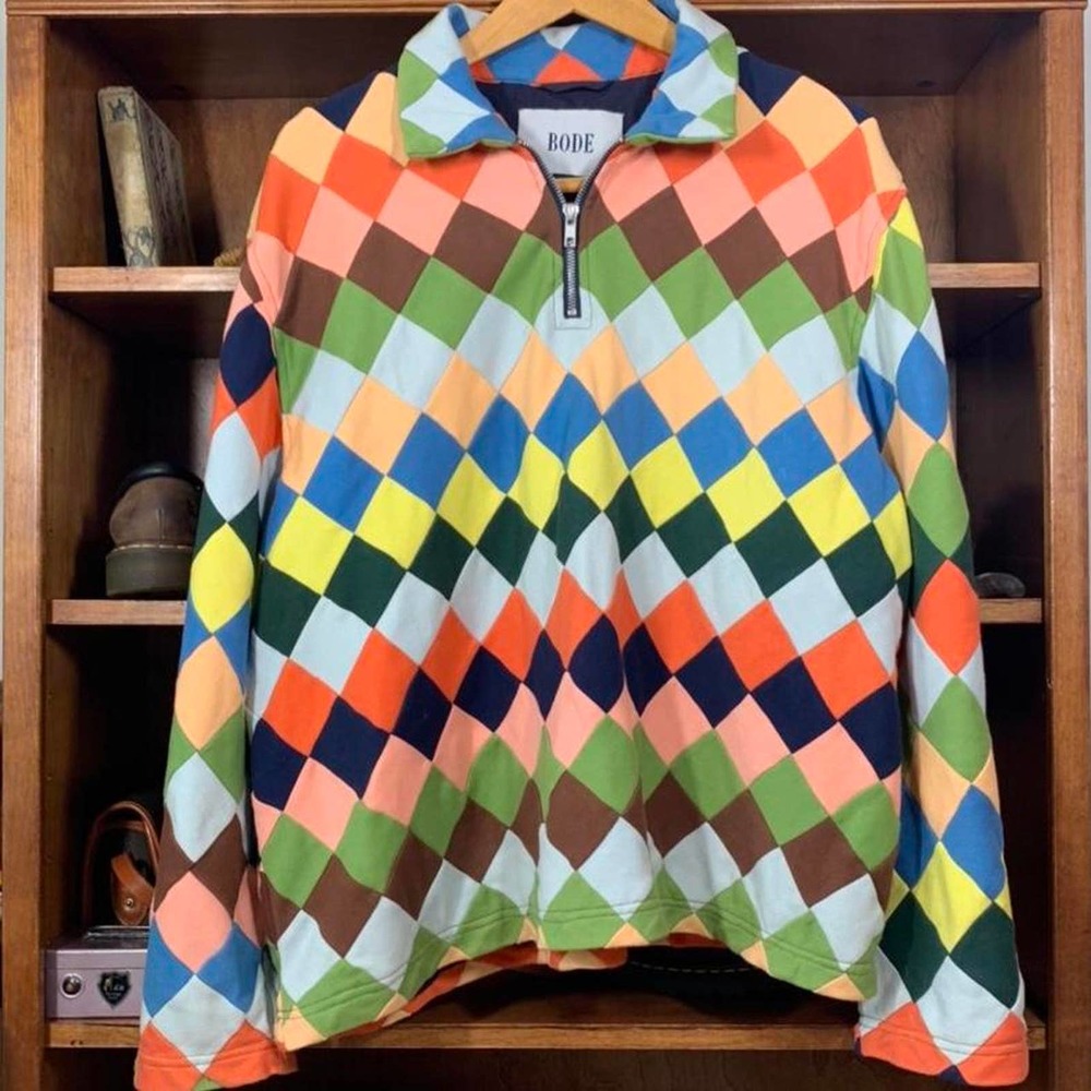 Bode quilt diamond multicolored quarterzip